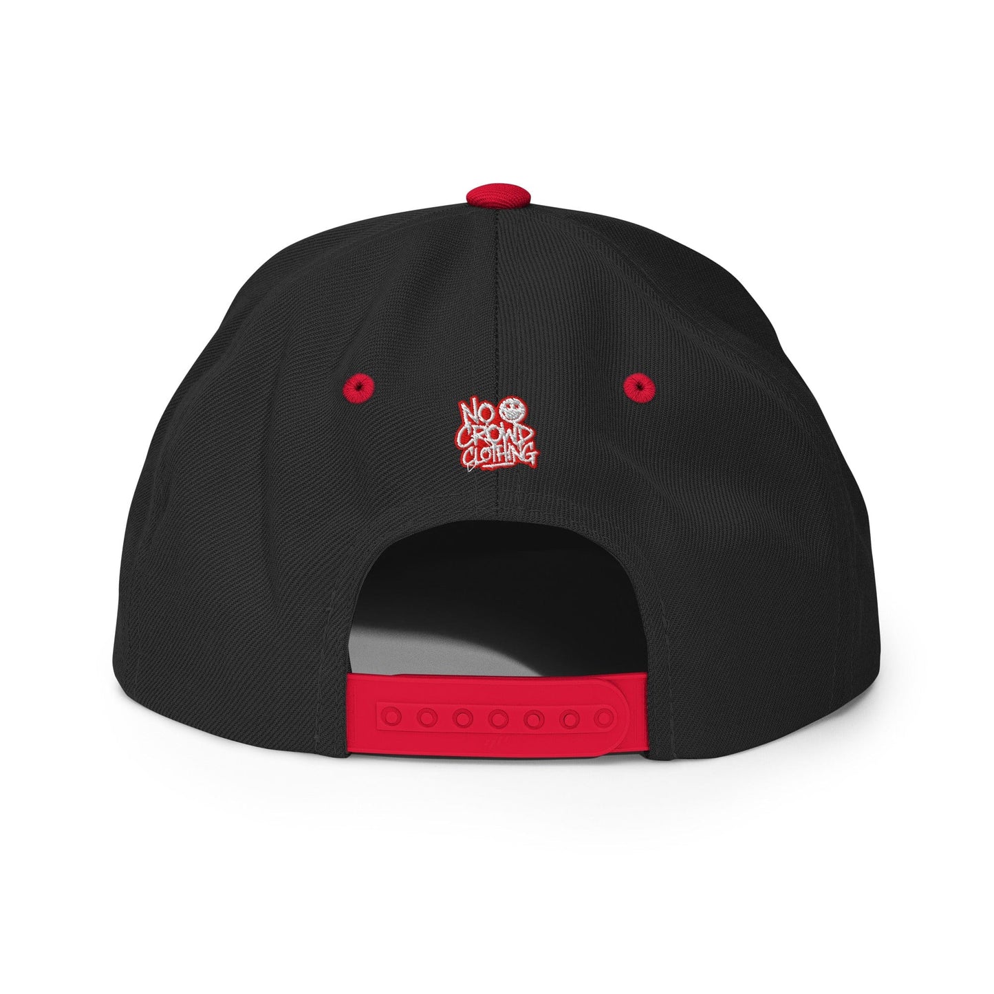 Black and red snapback hat with bold white and red embroidered “Stop Talking” text on the front, flat red brim, and structured crown, shown on a black background....back