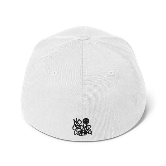 Detailed embroidery of dark humor character graphic on an introvert dad hat..back