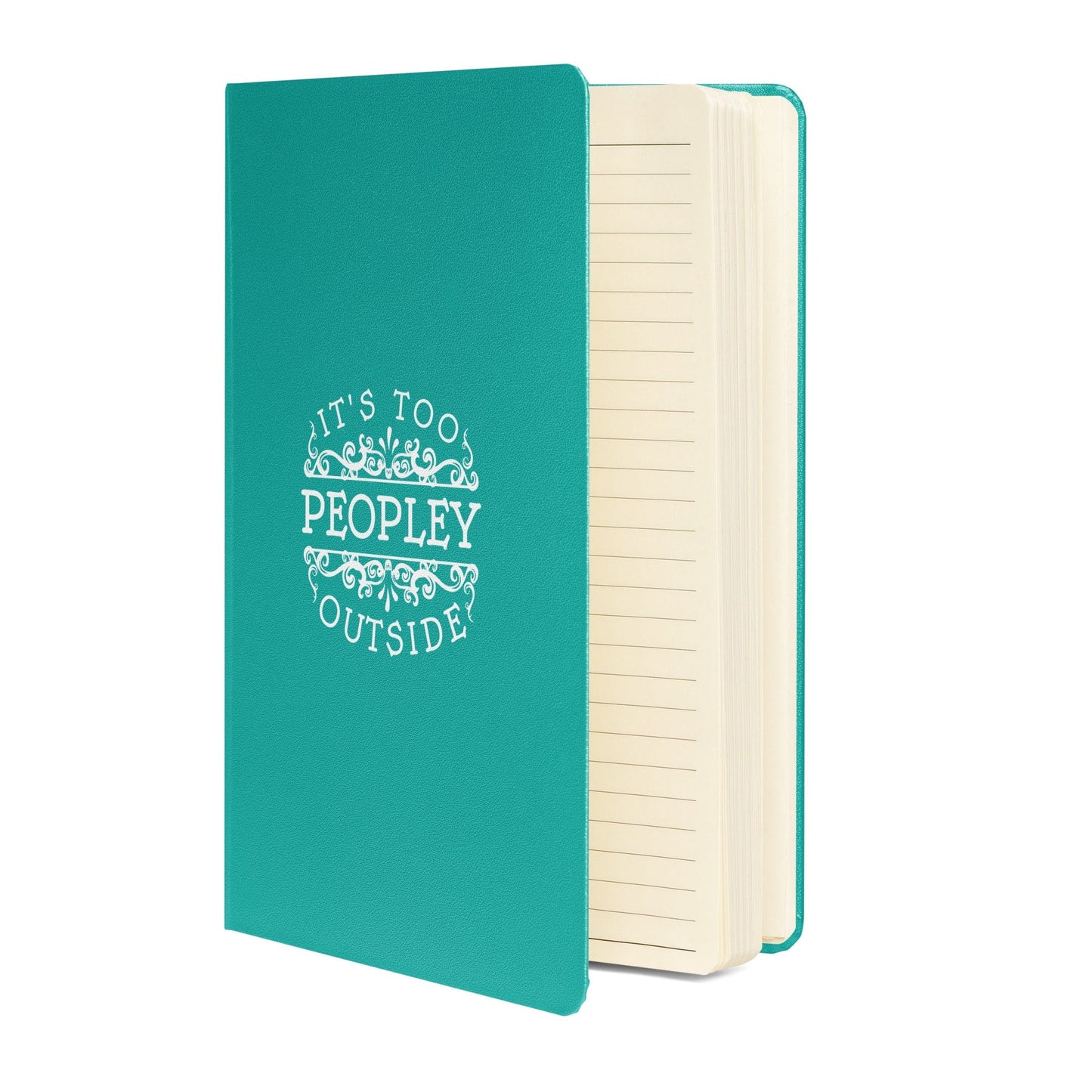 Inspirational notebook with 80 lined pages, elastic closure, ribbon marker, and expandable pocket. Perfect for organizing thoughts and using humor to reframe social anxiety, helping turn stressful moments into manageable ones..teal journal.