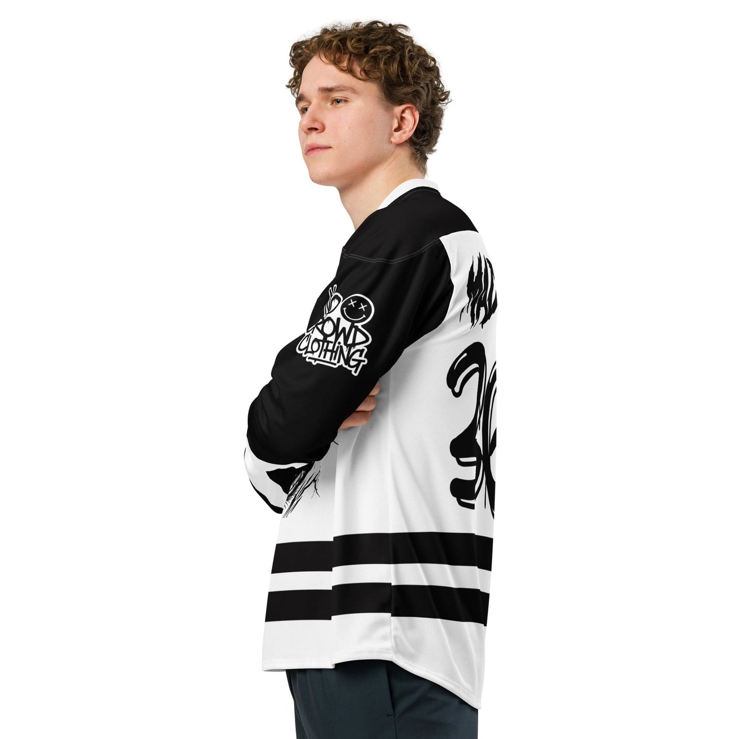 Bold hockey jersey featuring intense, edgy graphics. A symbol of embracing inner chaos and controlling it with strength and determination...side
