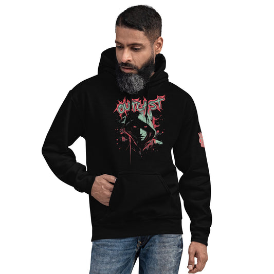 No Crowd Clothing "Outcast" hoodie for social anxiety; a bold design symbolizing strength and resilience for those feeling isolated or alone....model front