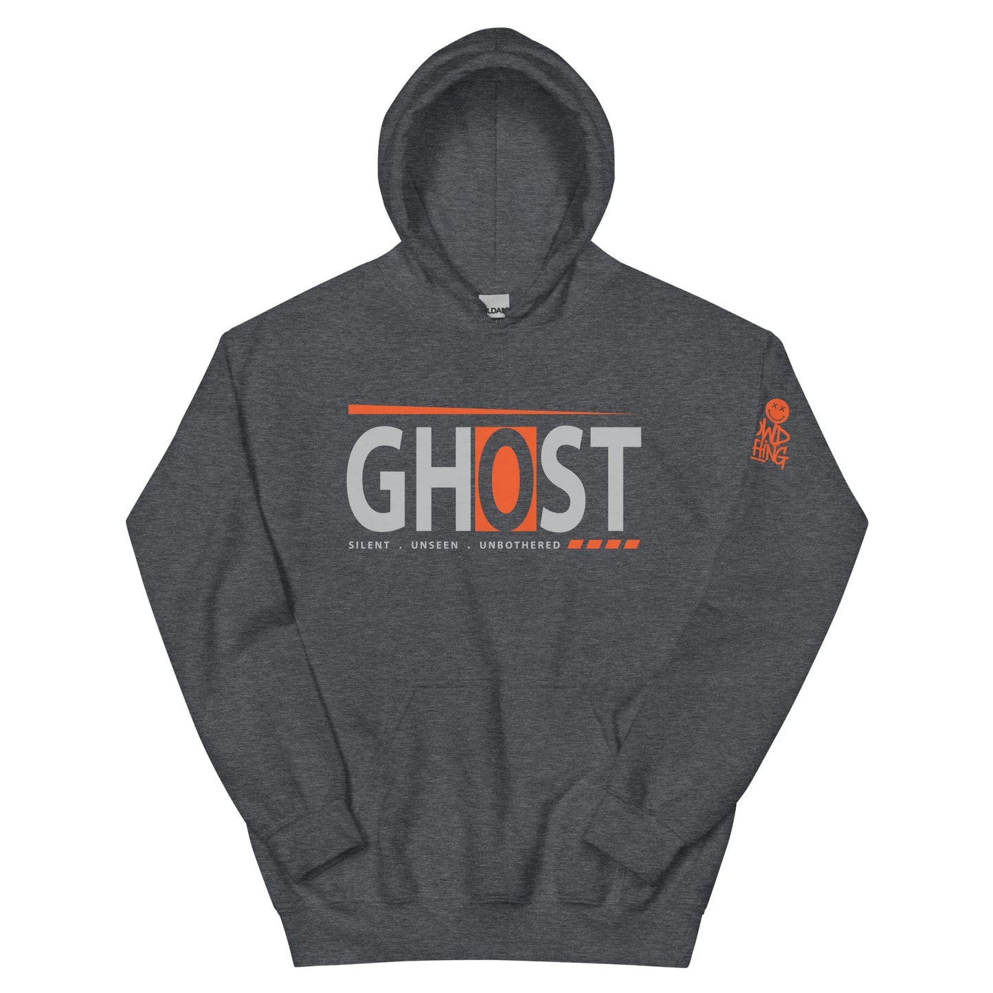 Ghost Hoodie with "Silent. Unseen. Unbothered." slogan – Minimalist streetwear for introverts, featuring a relaxed fit and sleek, low-key design...gray