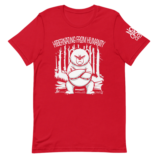 when you need space. This playful design offers a humorous way to express social anxiety and your desire to 'hibernate' from the world...red