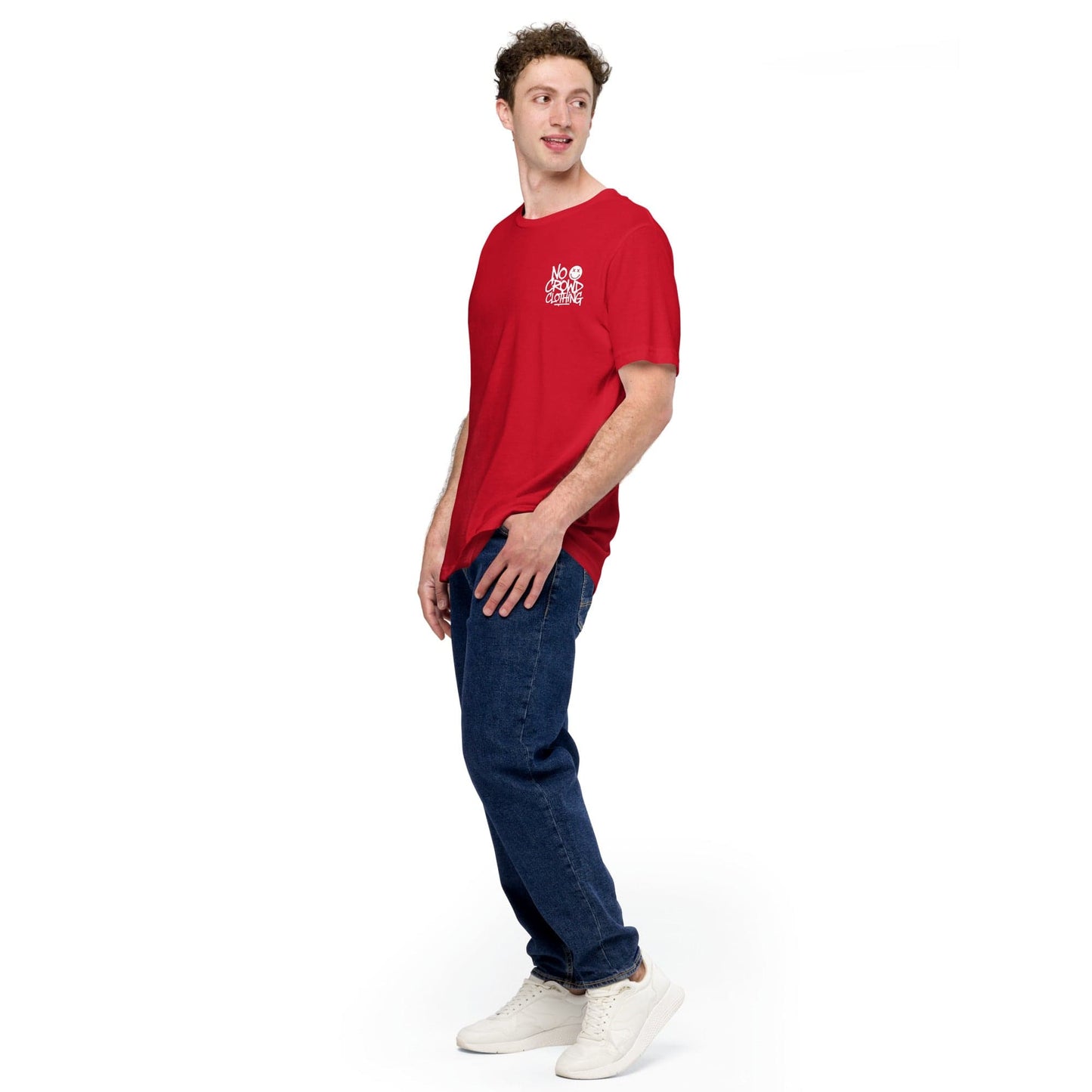 Model wearing bold statement tee about strength and survival....red model front
