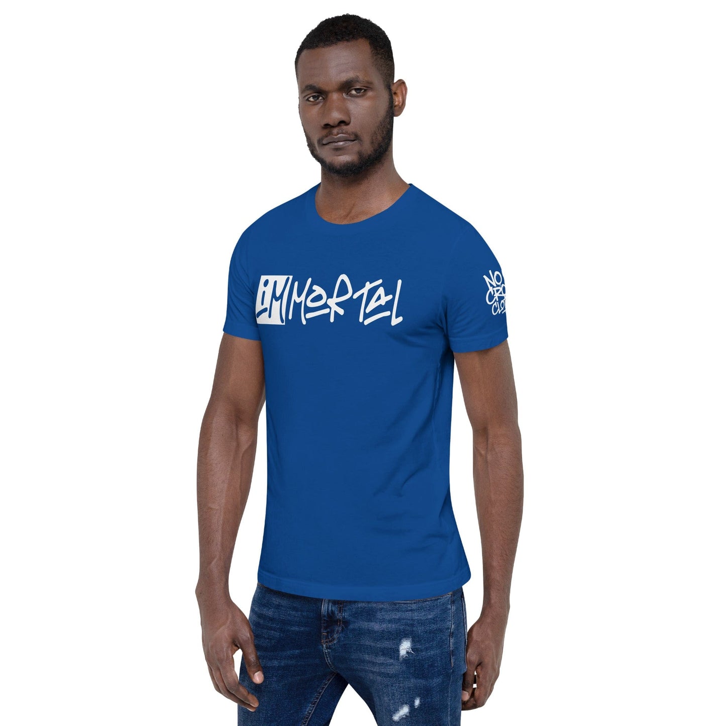 Streetwear graphic with 'I'm Mortal' handwritten in edgy font...model blue front