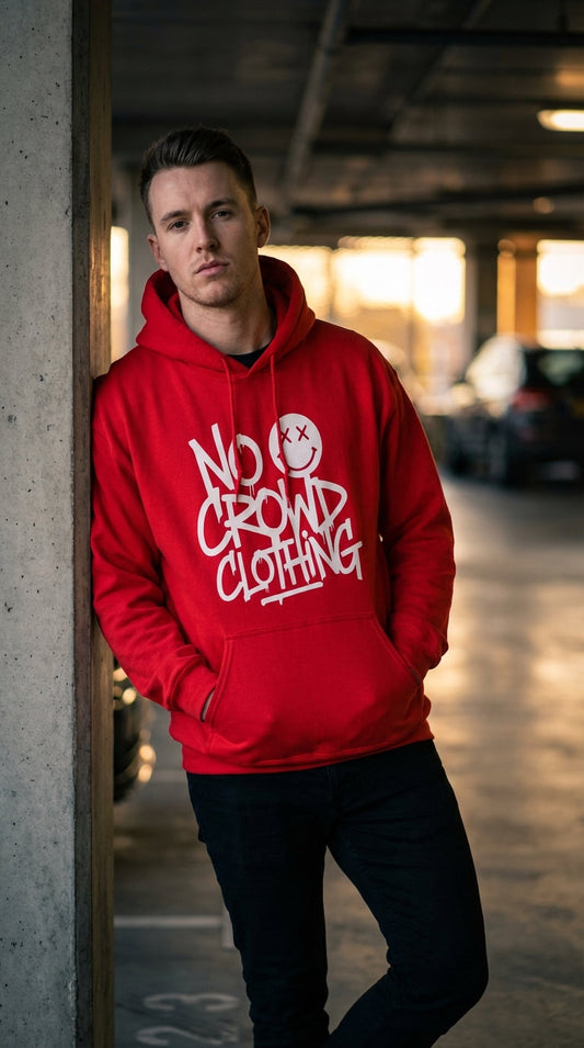 red hoodie introvert clothing from no crowd clothing
