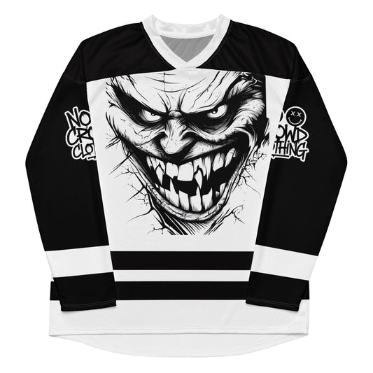 Bold hockey jersey featuring intense, edgy graphics. A symbol of embracing inner chaos and controlling it with strength and determination...front