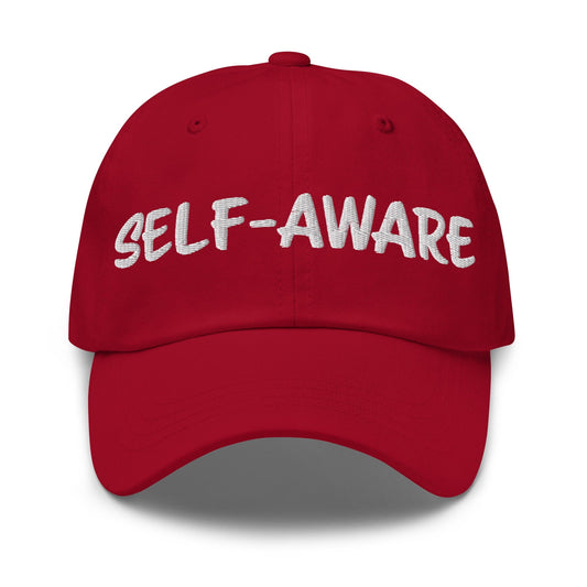 Self Aware Hat by No Crowd Clothing with sleek, minimal design..red