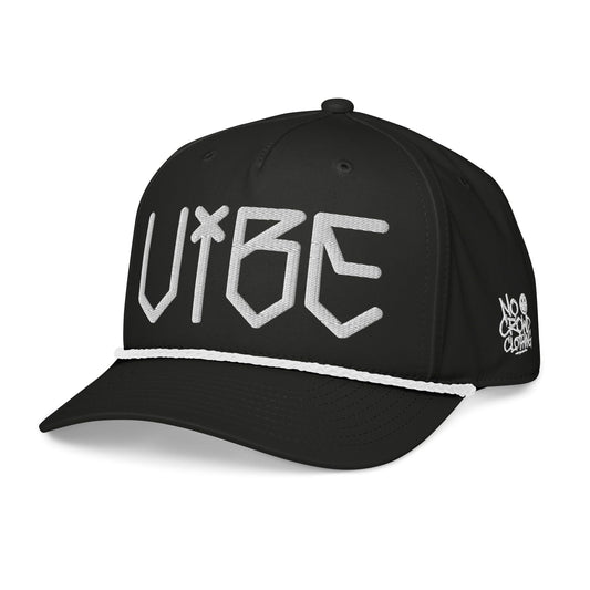 Vibe Hat by No Crowd Clothing with bold, edgy lettering design..side front