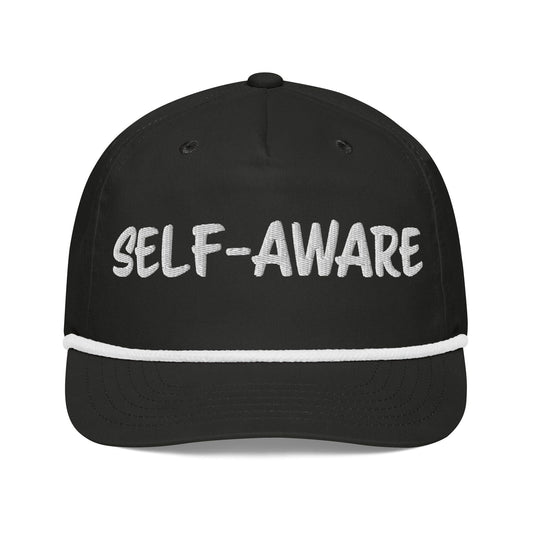 Self Aware hat from No Crowd Clothing, featuring a sleek minimalist design. Perfect for those who embrace their individuality and confidence. Stylish streetwear accessory for any casual outfit...black front