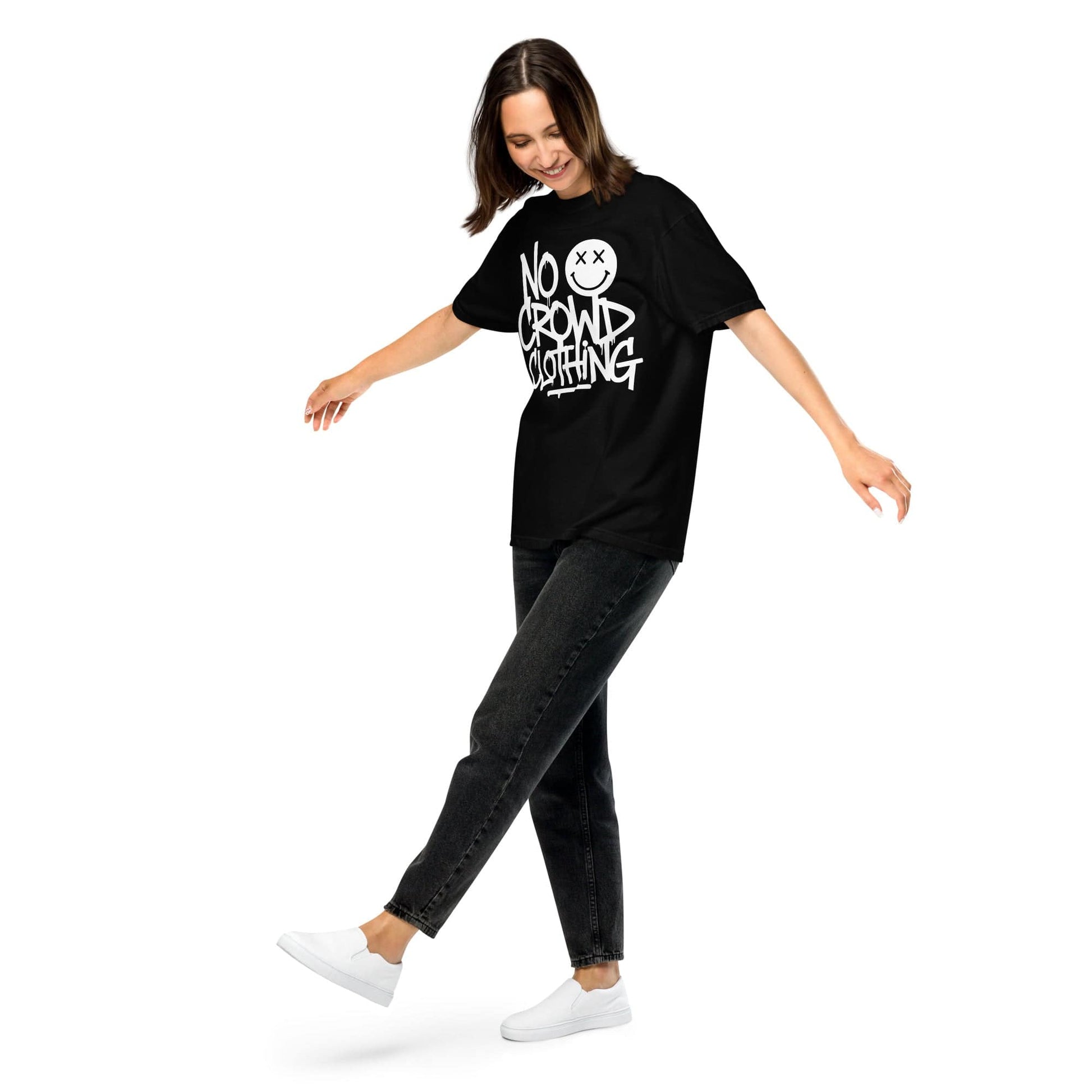 No Crowd Clothing creates a sanctuary in fashion with designs that blend humor and comfort. Perfect for easing social anxiety, our apparel promotes self-care and confidence, turning awkward moments into lighthearted ones..black model