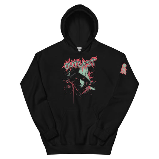 No Crowd Clothing "Outcast" hoodie for social anxiety; a bold design symbolizing strength and resilience for those feeling isolated or alone....front