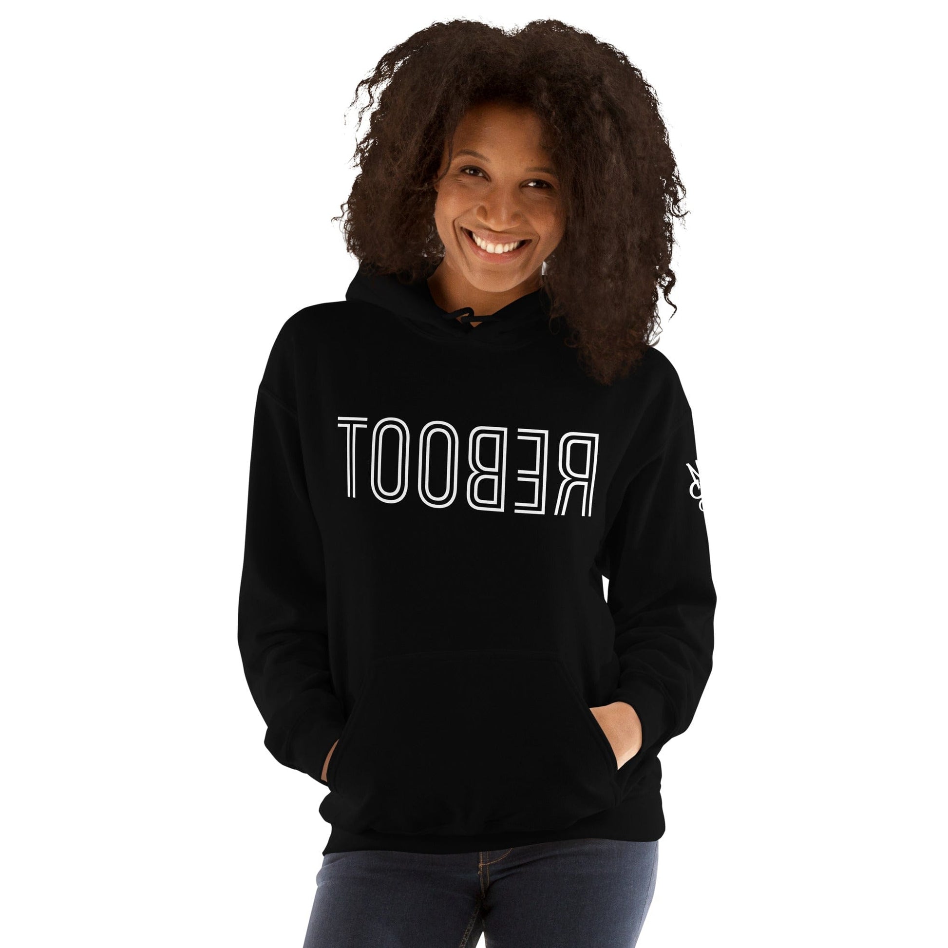 TOOBER is "reboot" spelled backwards, designed for those who understand that sometimes hitting restart is the best way forward. Wear it as a reminder that it's okay to pause, recalibrate, and keep going....black hoodie model