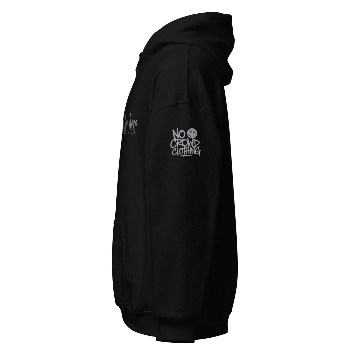 Hoodie with “I didn’t ask to be here” text minimalist introvert clothing design...black sleeve