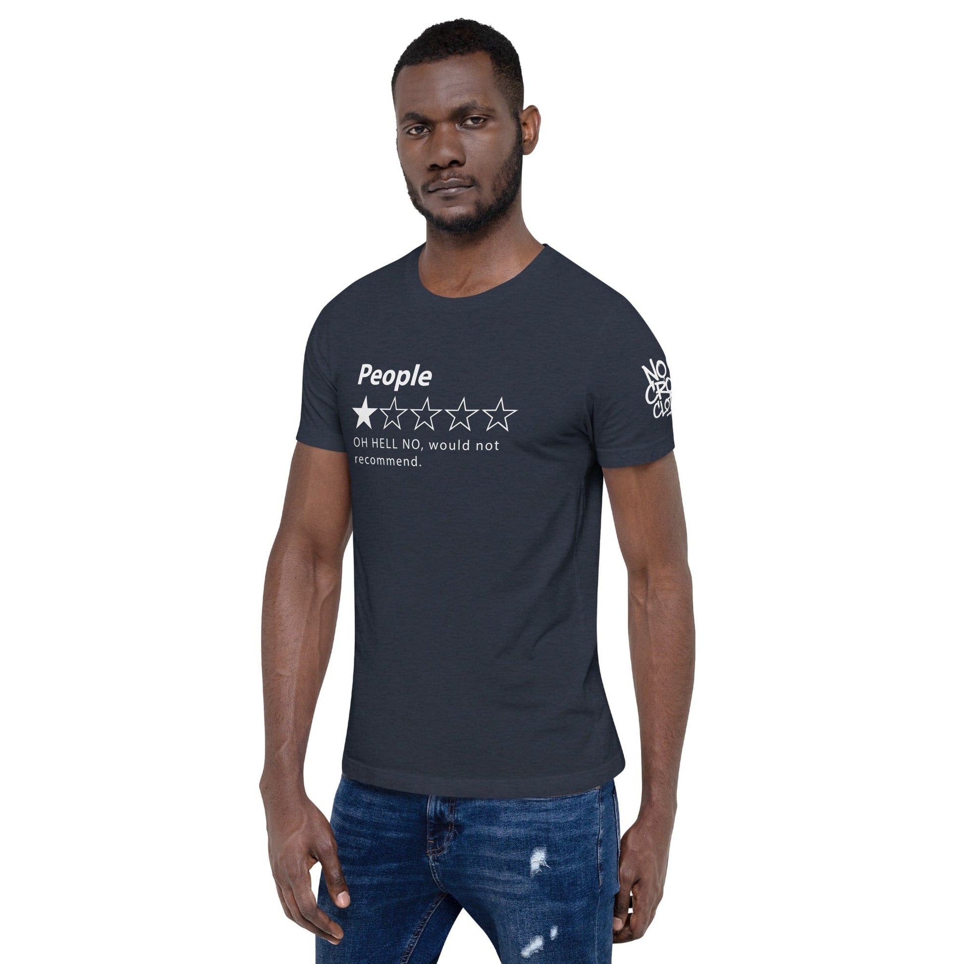 Humorous People 1-star rating graphic featuring one solid star and four outlines with bold text below....model front