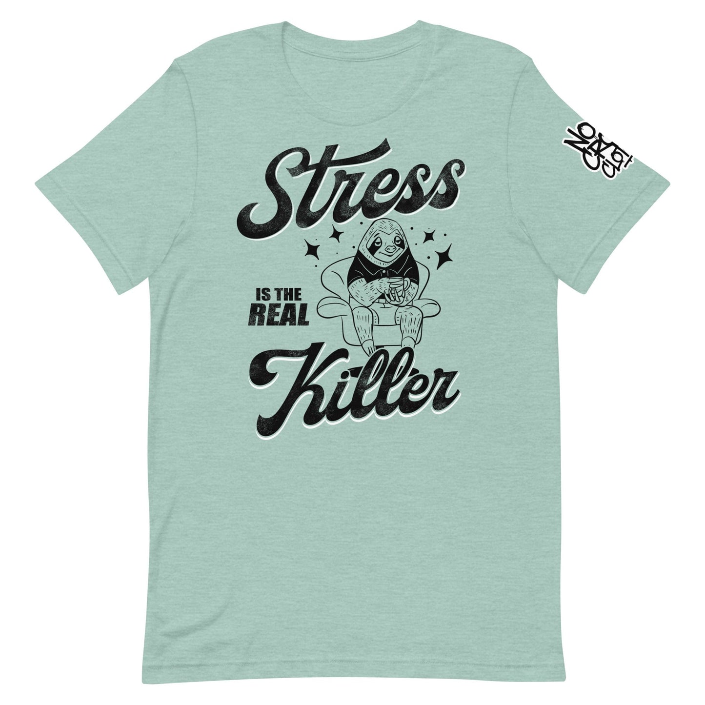 No Crowd Clothing’s 'Stress Is the Real Killer' t-shirt highlights the toll of stress, especially for those with social anxiety. It uses humor to ease daily pressures and promote resilience through lighthearted expression...green