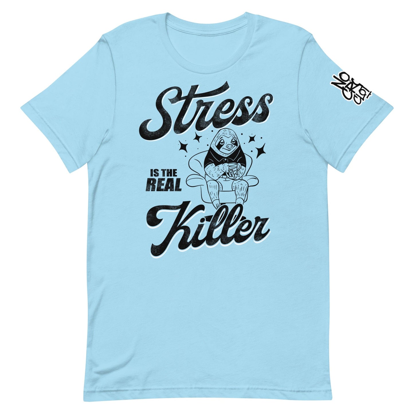 No Crowd Clothing’s 'Stress Is the Real Killer' t-shirt highlights the toll of stress, especially for those with social anxiety. It uses humor to ease daily pressures and promote resilience through lighthearted expression...blue