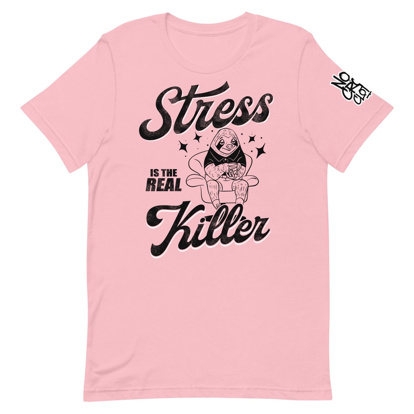 No Crowd Clothing’s 'Stress Is the Real Killer' t-shirt highlights the toll of stress, especially for those with social anxiety. It uses humor to ease daily pressures and promote resilience through lighthearted expression...pink