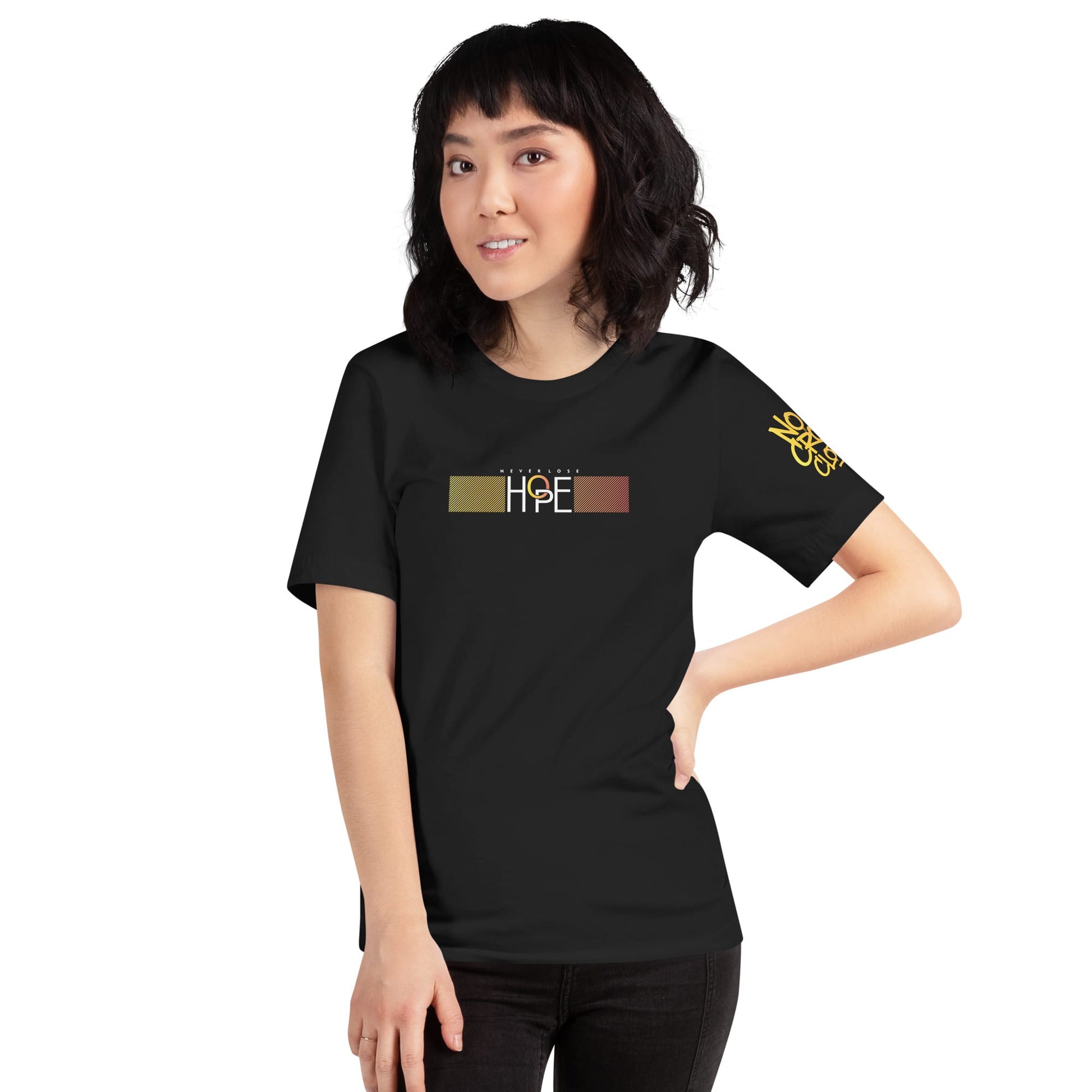 The Hope T-Shirt is made for introverts, overthinkers, and anxiety warriors who need a quiet reminder to keep going...model 2